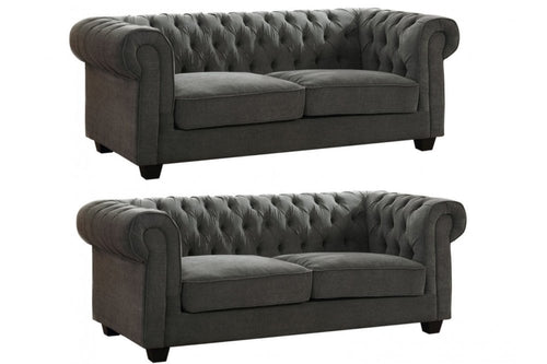 Chesterfield Grey Fabric 3+3 Seater Sofa Set