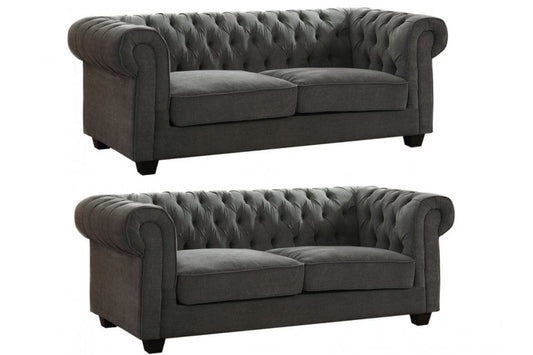 Chesterfield Grey Fabric 3+3 Seater Sofa Set