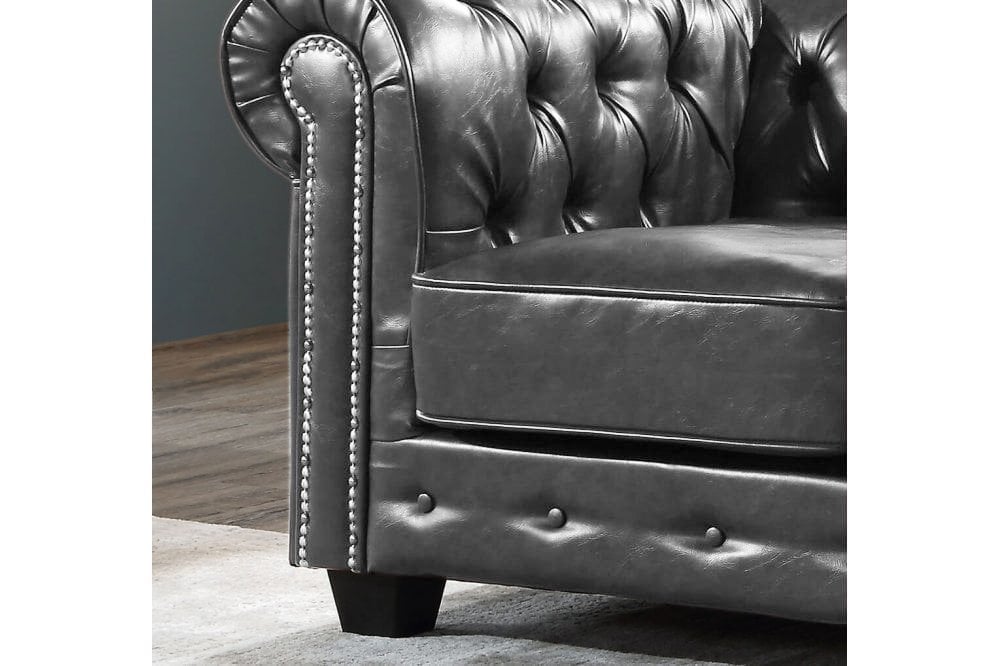 Chesterfield Grey Leather Antique 2+1 Seater Sofa Set