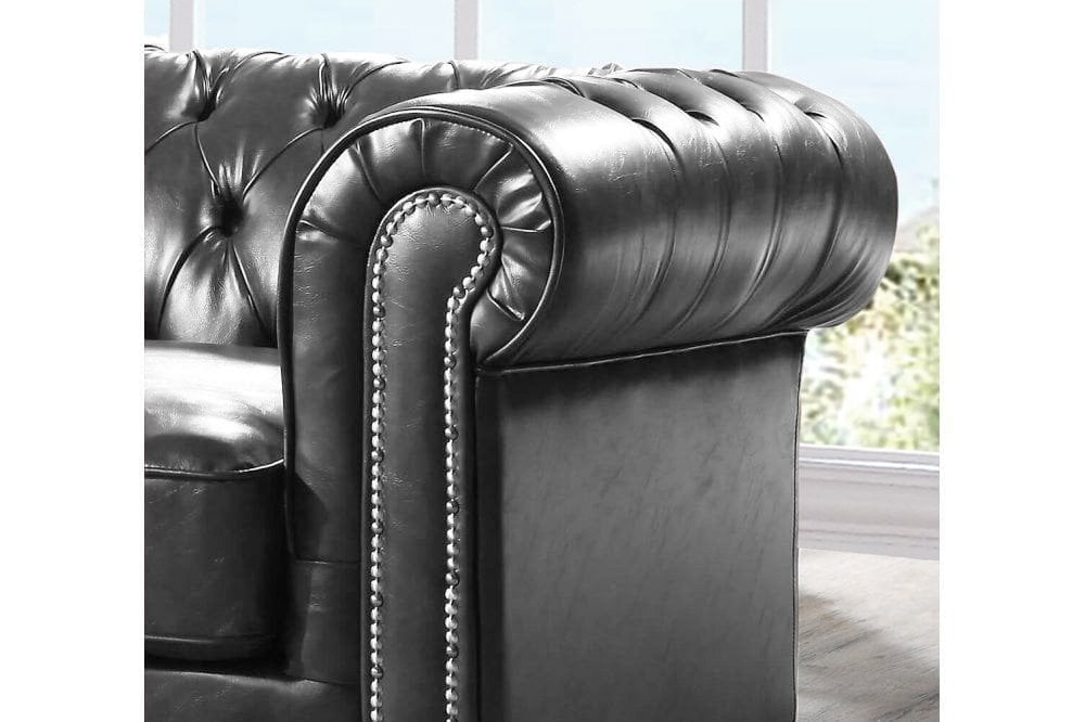 Chesterfield Grey Leather Antique 2+1 Seater Sofa Set