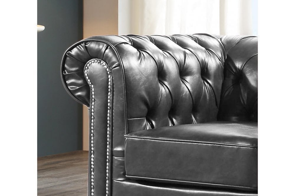 Chesterfield Grey Leather Antique 2+1 Seater Sofa Set