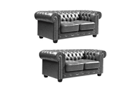 Chesterfield Grey Leather Antique 2+2 Seater Sofa Set