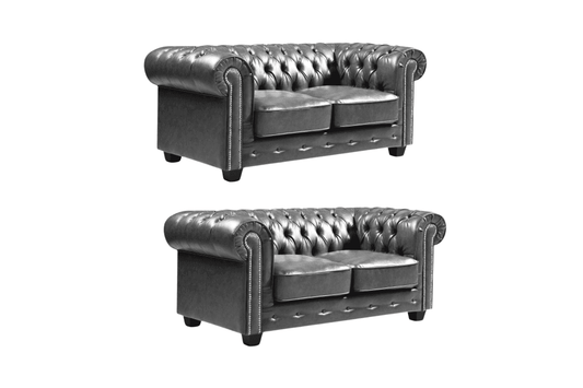 Chesterfield Grey Leather Antique 2+2 Seater Sofa Set