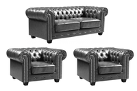 Chesterfield Grey Leather Antique 3+1+1 Seater Sofa Set