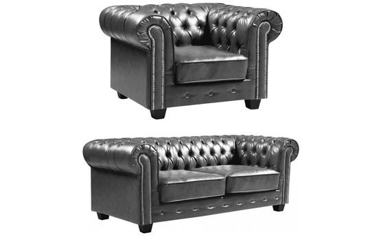 Chesterfield Grey Leather Antique 3+1 Seater Sofa Set