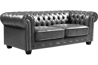 Chesterfield Grey Leather Antique 3+2+1 Seater Sofa Set