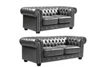 Chesterfield Grey Leather Antique 3+2 Seater Sofa Set
