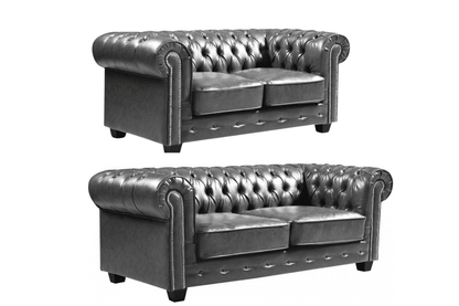 Chesterfield Grey Leather Antique 3+2 Seater Sofa Set