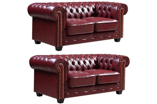 Chesterfield Red Leather Antique 2+2 Seater Sofa Set