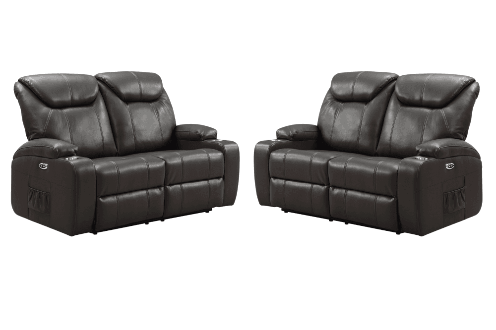 Cinema Grey Electric 2+2 Seater Leather Recliner Sofa Set With Two Cup Holders