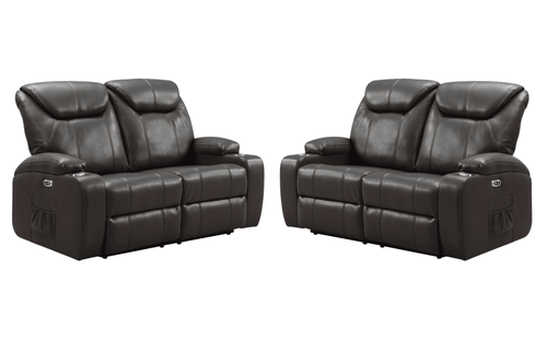Cinema Grey Electric 2+2 Seater Leather Recliner Sofa Set With Two Cup Holders