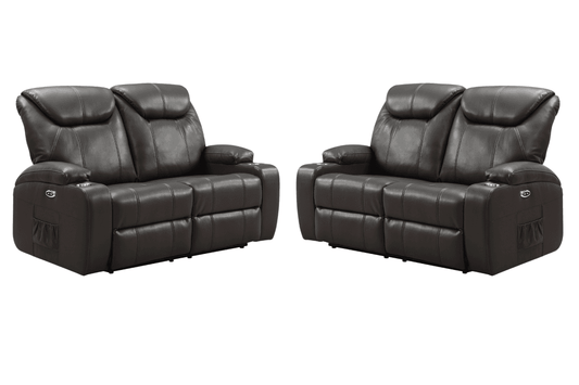 Cinema Grey Electric 2+2 Seater Leather Recliner Sofa Set With Two Cup Holders