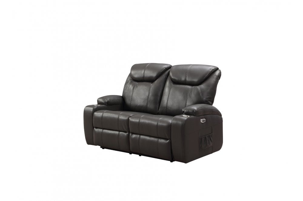 Cinema Grey Electric 2+2 Seater Leather Recliner Sofa Set With Two Cup Holders