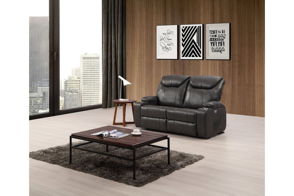 Cinema Grey Electric 2+2 Seater Leather Recliner Sofa Set With Two Cup Holders