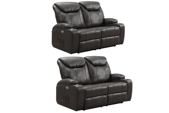 Cinema Grey Electric 2+2 Seater Leather Recliner Sofa Set With Two Cup Holders