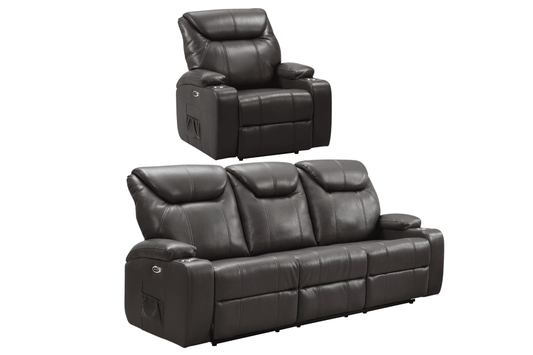 Cinema Grey Electric Leather 3+1 Recliner Sofa set With Two Cup Holders