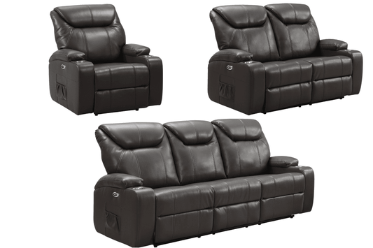 Cinema Grey Electric Leather 3+2+1 Recliner Sofa Set With Two Cup Holders