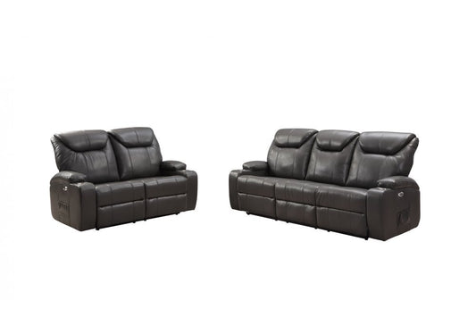 Cinema Grey Electric Leather 3+2 Recliner Sofa Set With Two Cup Holders Bundle