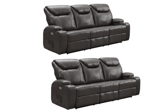 Cinema Grey Electric Leather 3+3 Recliner Sofa With Two Cup Holders