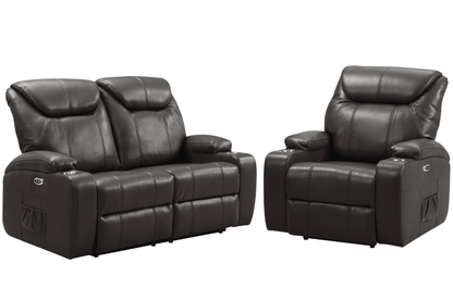 Cinema Grey Leather Electric 2+1 Recliner Sofa Set With Two Cup Holders