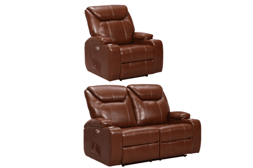 Cinema Tan Electric 2+1  Leather Recliner Sofa Set  With Two Cup Holders