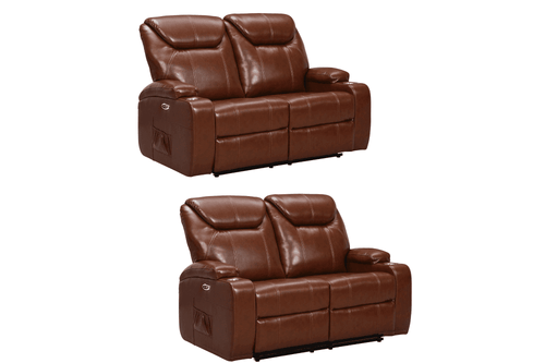 Cinema Tan Electric 2+2 Leather Recliner Sofa Set  With Two Cup Holders