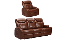 Cinema Tan Electric Leather 3+1 Seater Recliner Sofa Set With Two Cup Holders