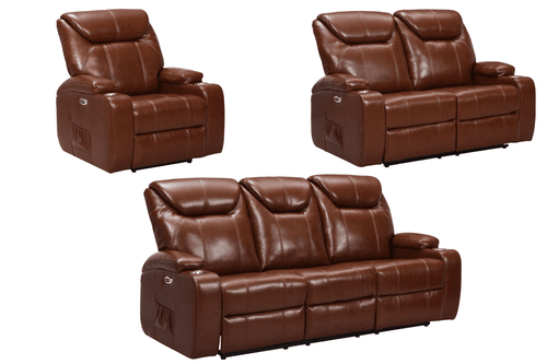 Cinema Tan Electric Leather 3+2+1 Seater Recliner Sofa Set With Two Cup Holders