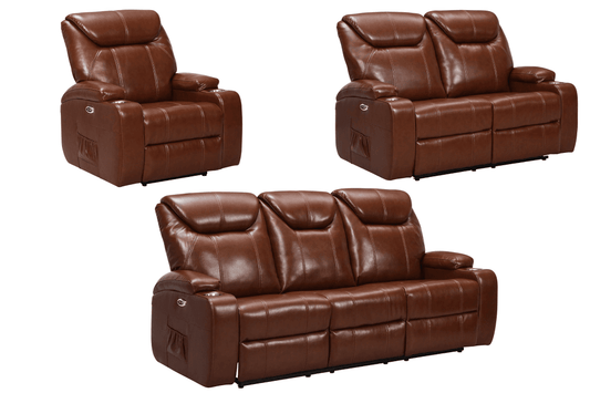 Cinema Tan Electric Leather 3+2+1 Seater Recliner Sofa Set With Two Cup Holders