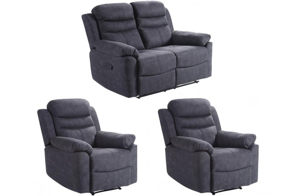 Conway Grey Fabric Manual Recliner 2+1+1 Seater Sofa Set