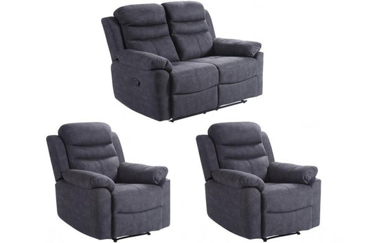 Conway Grey Fabric Manual Recliner 2+1+1 Seater Sofa Set