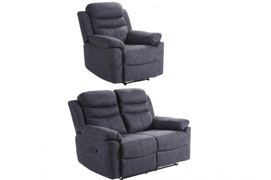 Conway Grey Fabric Manual Recliner 2+1 Seater Sofa Set