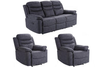 Conway Grey Fabric Manual Recliner 3+1+1 Seater Sofa Set