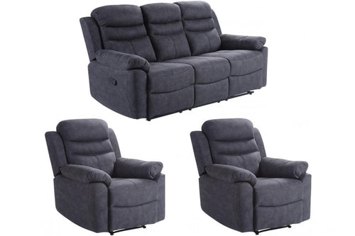 Conway Grey Fabric Manual Recliner 3+1+1 Seater Sofa Set