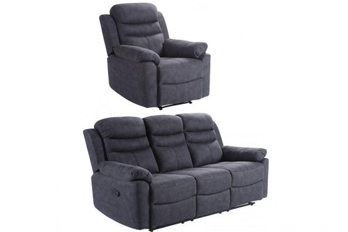 Conway Grey Fabric Manual Recliner 3+1 Seater Sofa Set