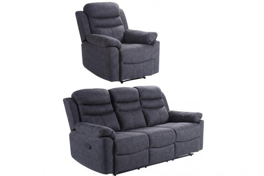 Conway Grey Fabric Manual Recliner 3+1 Seater Sofa Set