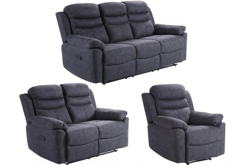 Conway Grey Fabric Manual Recliner 3+2+1 Seater Sofa Set