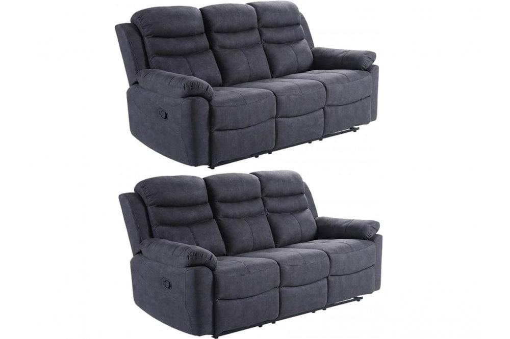Conway Grey Fabric Manual Recliner 3+3 Seater Sofa Set
