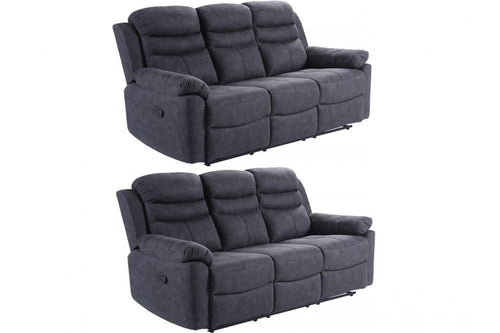 Conway Grey Fabric Manual Recliner 3+3 Seater Sofa Set