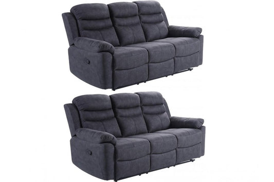 Conway Grey Fabric Manual Recliner 3+3 Seater Sofa Set