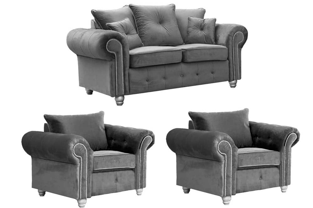Olympia Grey Fabric Velvet 2+1+1 Seater Sofa Set