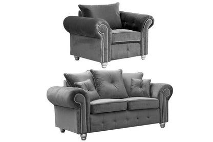 Olympia Grey Fabric Velvet 2+1 Seater Sofa Set