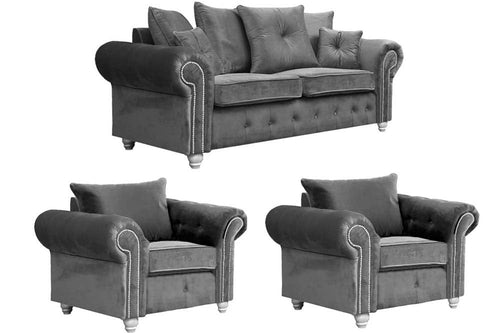 Olympia Grey Fabric Velvet 3+1+1 Seater Sofa Set