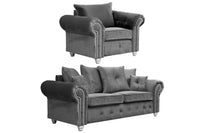 Olympia Grey Fabric Velvet 3+1 Seater Sofa Set