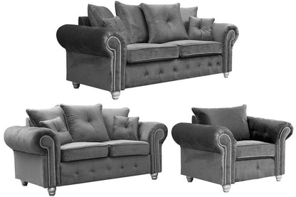 Olympia Grey Fabric Velvet 3+2+1 Seater Sofa Set