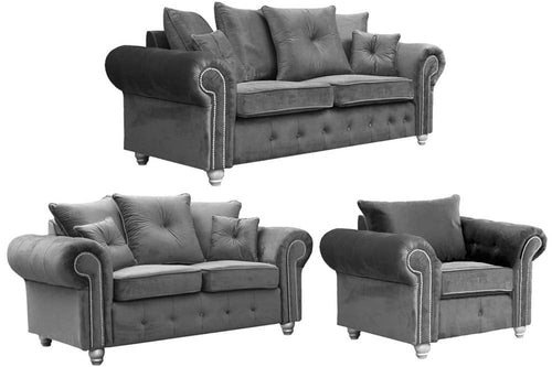 Olympia Grey Fabric Velvet 3+2+1 Seater Sofa Set