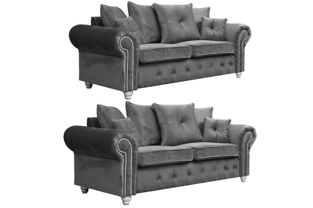 Olympia Grey Fabric Velvet 3+3 Seater Sofa Set