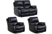 Roma Black Leather Manual Recliner 2+1+1 Seater  Sofa Set