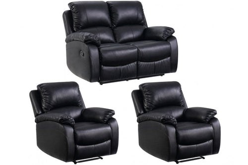 Roma Black Leather Manual Recliner 2+1+1 Seater  Sofa Set