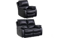 Roma Black Leather Manual Recliner 2+1 Seater Sofa Set